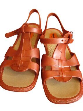 True Vtg MEXICAN SANDALS Sz 4.5 NEW NIB 70s Womens BROWN RUBBER SLIP ON SANDAK